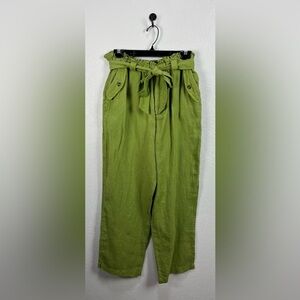 C&C California Women's Linen Olive Green Chinos Button accent with Belt Casual